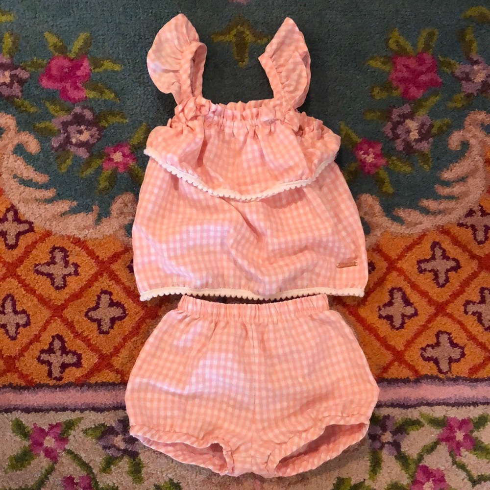 Pink Gingham Ruffle Kids Matching Set
